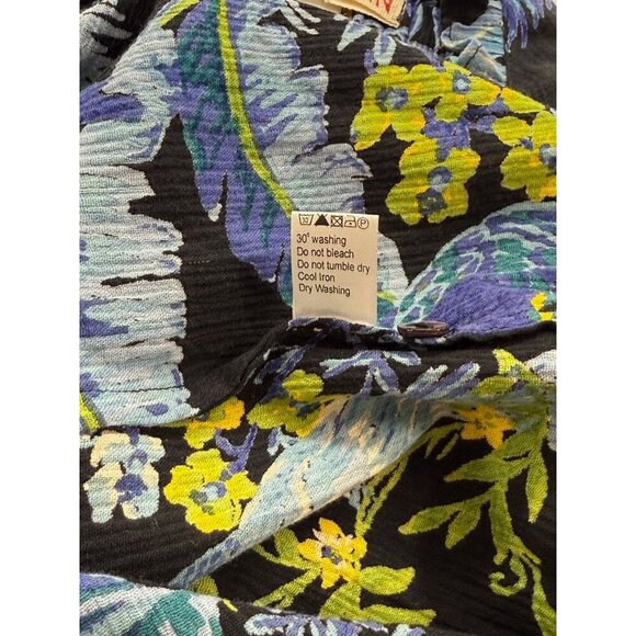 Banjanan Anthropologie Blue Bird Ruffle Top Short Sleeve Tropical Cotton Size XS - Picture 7 of 8